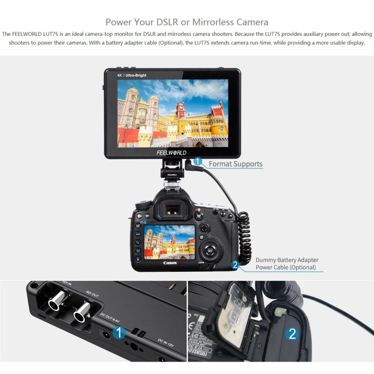 FEELWORLD LUT7S 1920x1200 2200 nits 7 inch IPS Screen HDMI 4K Touch Screen Camera Field Monitor