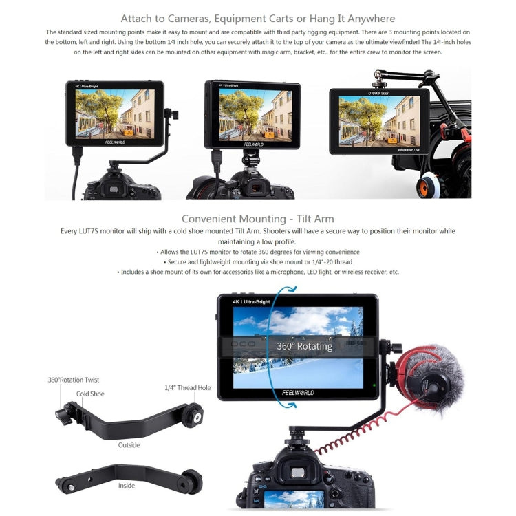 FEELWORLD LUT7S 1920x1200 2200 nits 7 inch IPS Screen HDMI 4K Touch Screen Camera Field Monitor