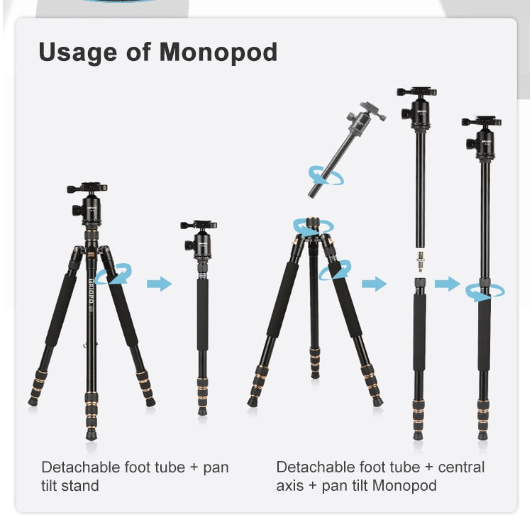 TRIOPO 554 Adjustable Portable Aluminum Alloy Tripod with D-2A Ball Head for SLR Camera