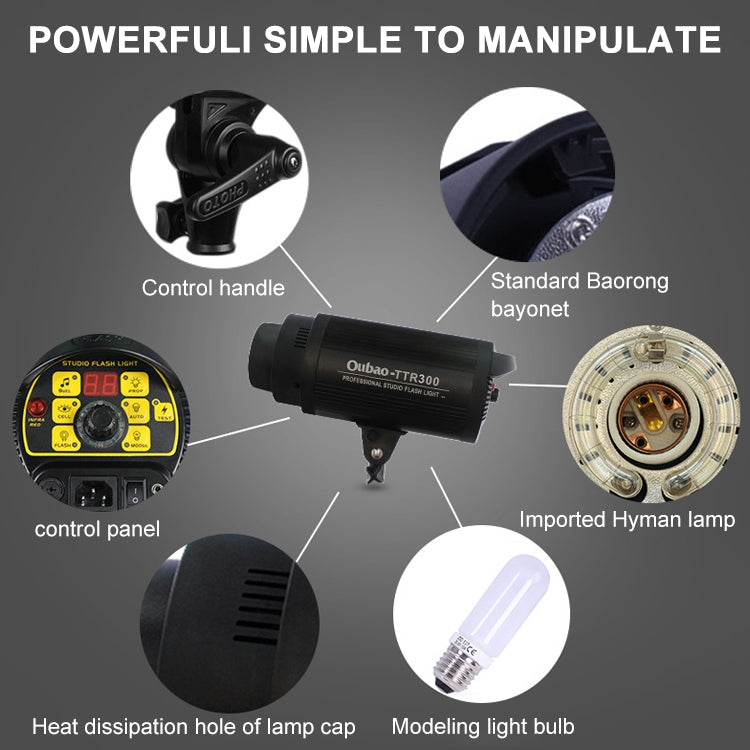 TRIOPO Oubao TTR300W 60x90cm Studio Softbox + Tripod Mount + 2x Light Bulb Photography Lighting Tow Piece Set