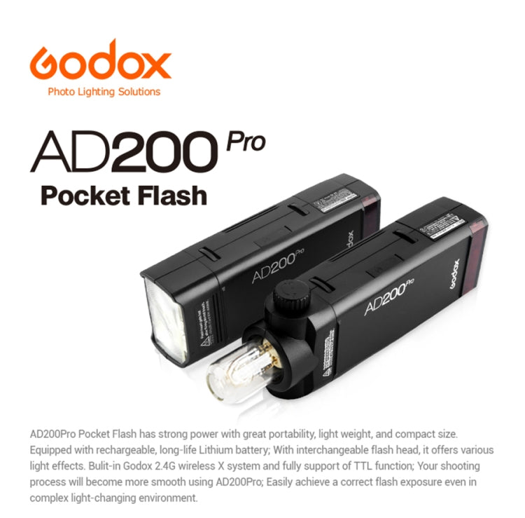 Godox AD200 Pro Pocket Flash Light TTL HSS 2.4G Wireless X System Outdoor Flash Speedlight