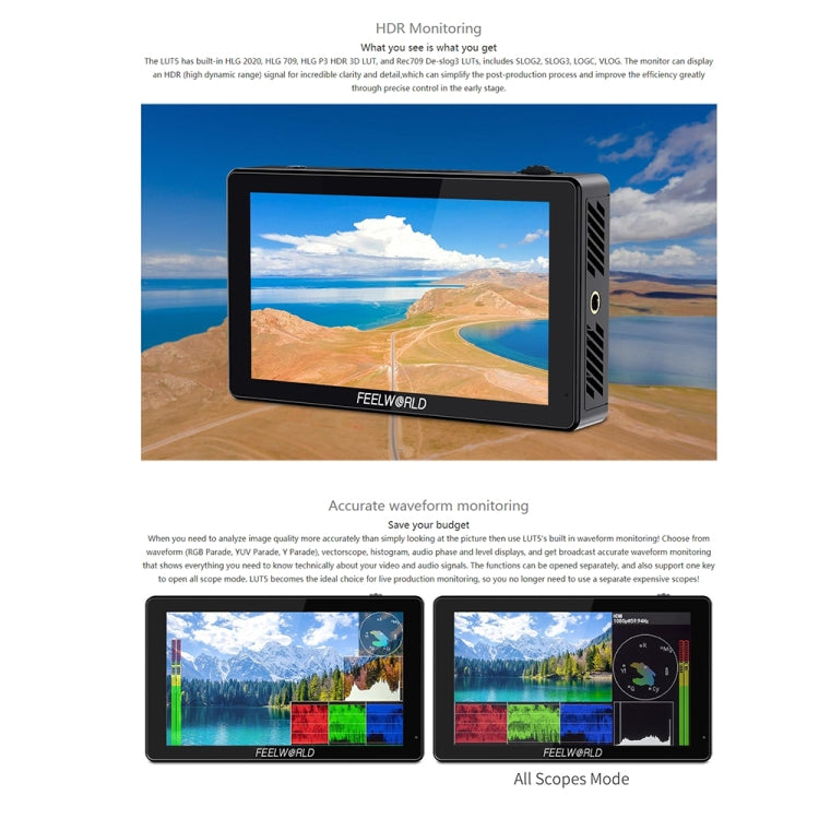 FEELWORLD LUT5 5.5 inch Ultra High Bright 3000nit Touch Screen DSLR Camera Field Monitor