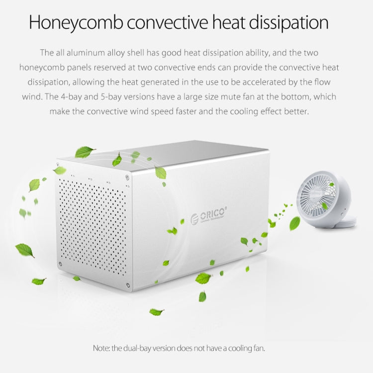 ORICO Honeycomb Series WS500U3 SATA 3.5 inch 50TB USB 3.0 5 Bays Aluminum Alloy HDD / SSD Enclosure