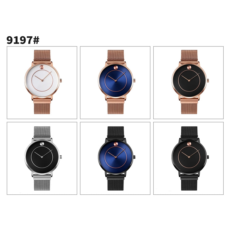 SKMEI 9197 Simple Non-scale Dial Metal Mesh Belt Quartz Watch for Ladies