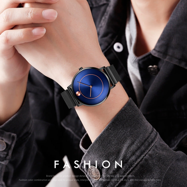 SKMEI 9197 Simple Non-scale Dial Metal Mesh Belt Quartz Watch for Ladies