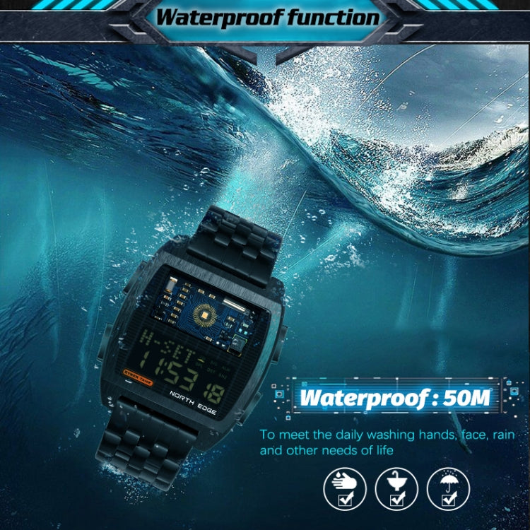 NORTH EDGE CyberTank Stainless Steel Strap Multifunctional Electronic Watch, CyberTank