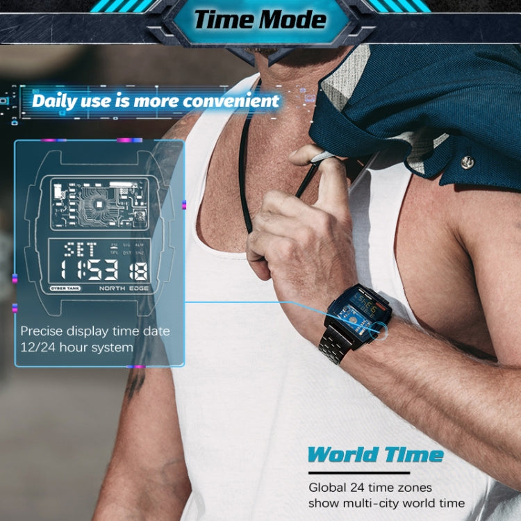 NORTH EDGE CyberTank Stainless Steel Strap Multifunctional Electronic Watch, CyberTank