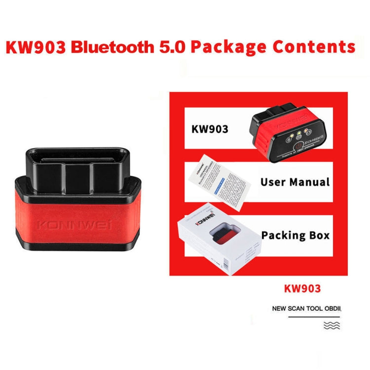KONNWEI KW903 Bluetooth 5.0 OBD2 Car Fault Diagnostic Scan Tools Support IOS / Android, KW903