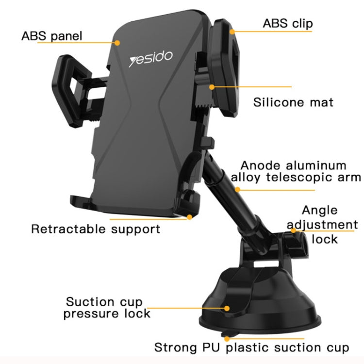 Yesido C40 Car Foldable 360 Degree Rotation Automatic Clip Phone Holder, C40