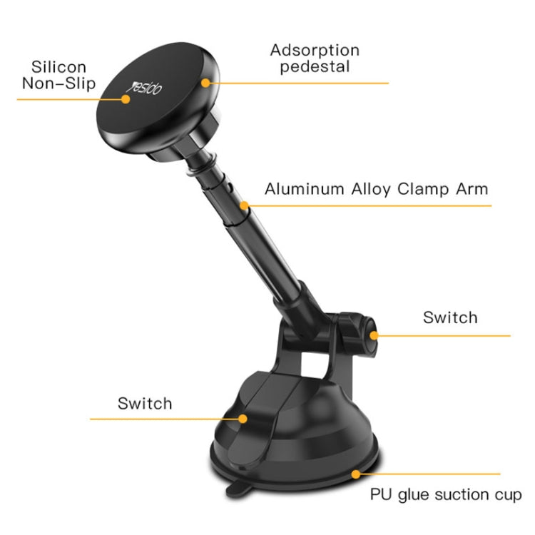 Yesido C41 Car Windshield Telescopic Suction Cup Magnetic Phone Holder, C41