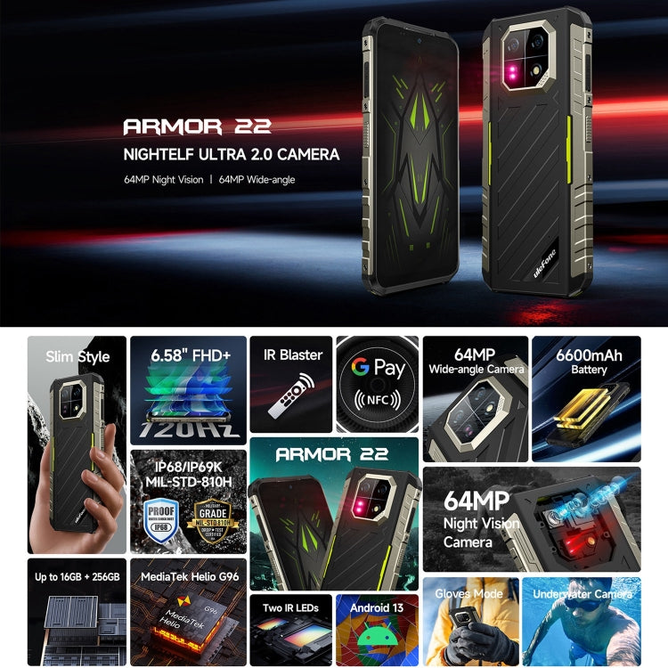 Ulefone Armor 22 Rugged Smartphone 8GB+128GB IP68 IP69K