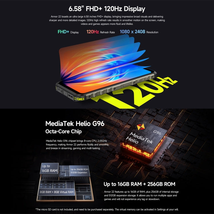 Ulefone Armor 22 Rugged Smartphone 8GB+128GB IP68 IP69K