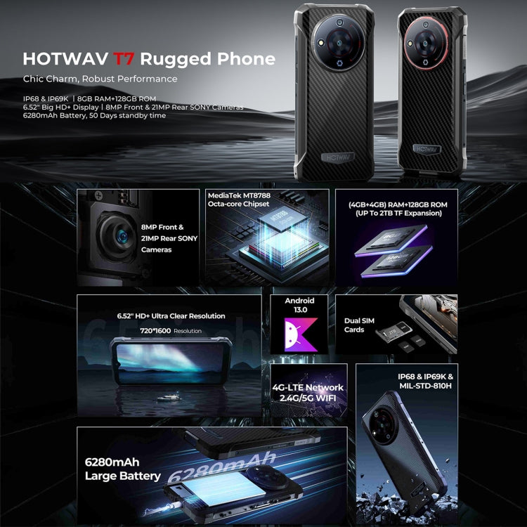 HOTWAV T7 Smartphone Resistente Android 13 4GB+128GB 6280mAh by HOTWAV