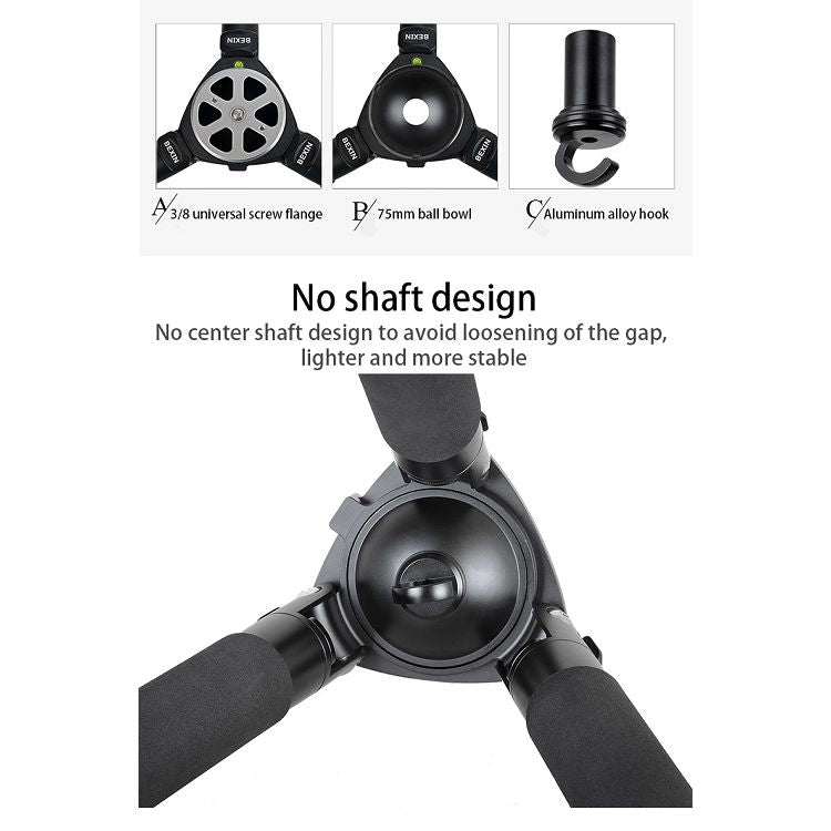 BEXIN ST364C Rugged Camcorder Photographic Carbon Fiber Big Tripod, Max Tube: 36mm