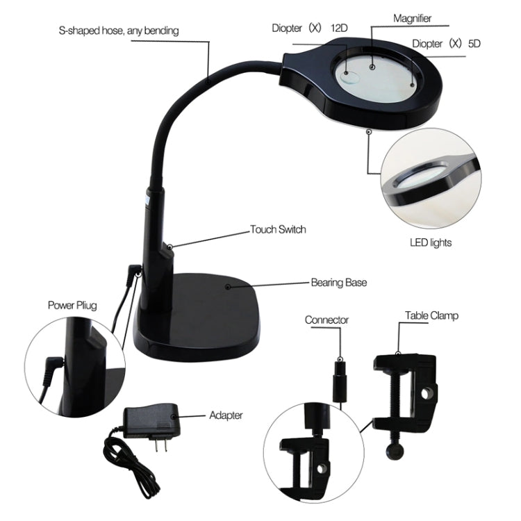 BEST Adjustable Desk Magnifier Lamp LED Light Magnifying Glass (Voltage 220V), 9145T Magnifier