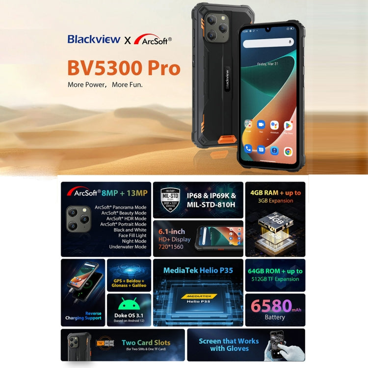 Blackview BV5300 Pro Rugged Phone, 4GB+64GB
