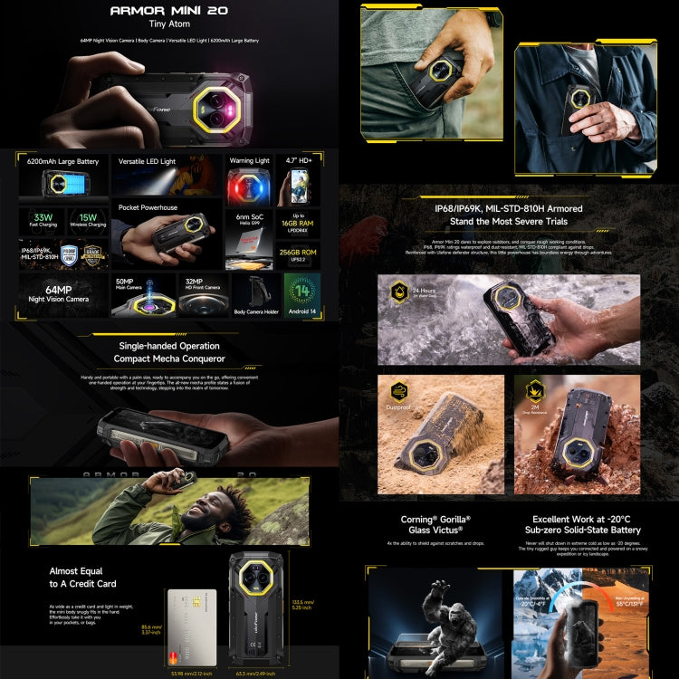 Ulefone Armor Mini 20 Rugged Smartphone 8GB+256GB 4G