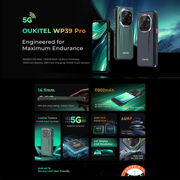Oukitel WP39 Pro 5G Rugged Phone 12GB+512GB Night Vision