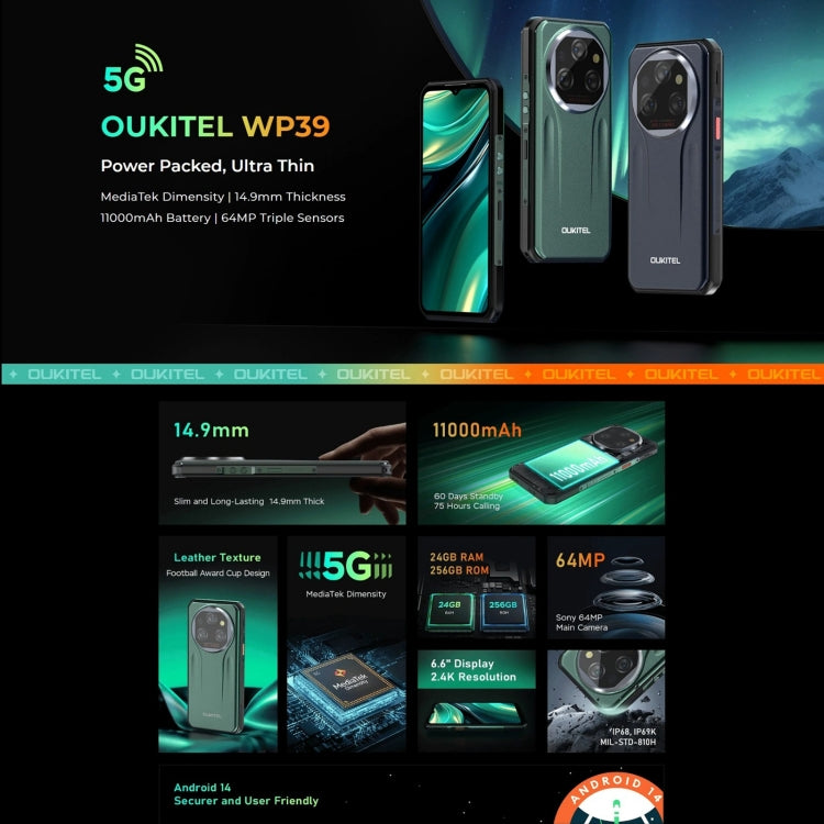 Oukitel WP39 Pro 5G Smartphone 6GB+256GB 11000mAh Cell