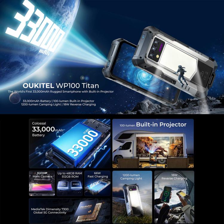 Oukitel WP100 Móvil Resistente Proyector 16GB+512GB 5G by OUKITEL