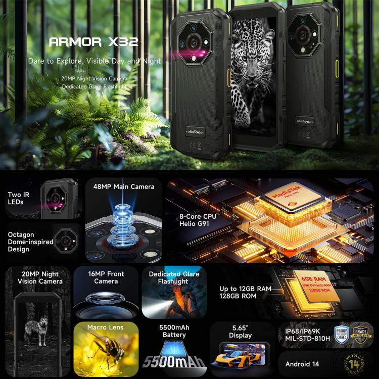 Ulefone Armor X32 Teléfono Robusto 8GB+256GB 4G Visión