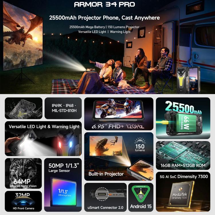 Ulefone Armor 34 Pro Rugged Phone 16GB+512GB Night Vision