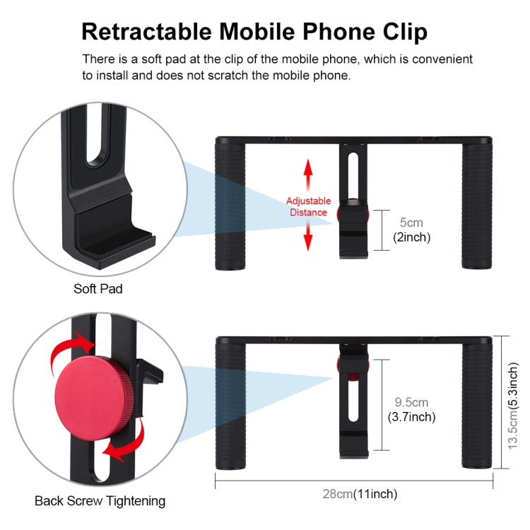 PULUZ Vlogging Live Broadcast Smartphone Video Rig Filmmaking Recording Handle Stabilizer Aluminum Bracket for iPhone, Galaxy, Huawei, Xiaomi, HTC, LG, Google, and Other Smartphones