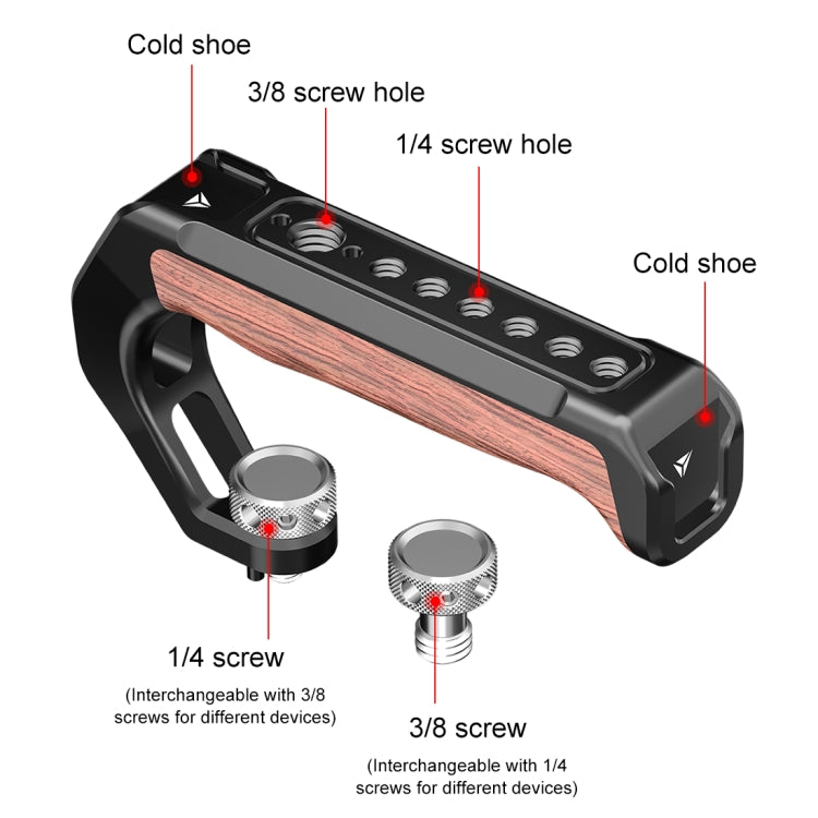 PULUZ Arri Metal Wood Wooden Top Handle with Cold Shoe Mount for Mirrorless Camera Cage Stabilizer