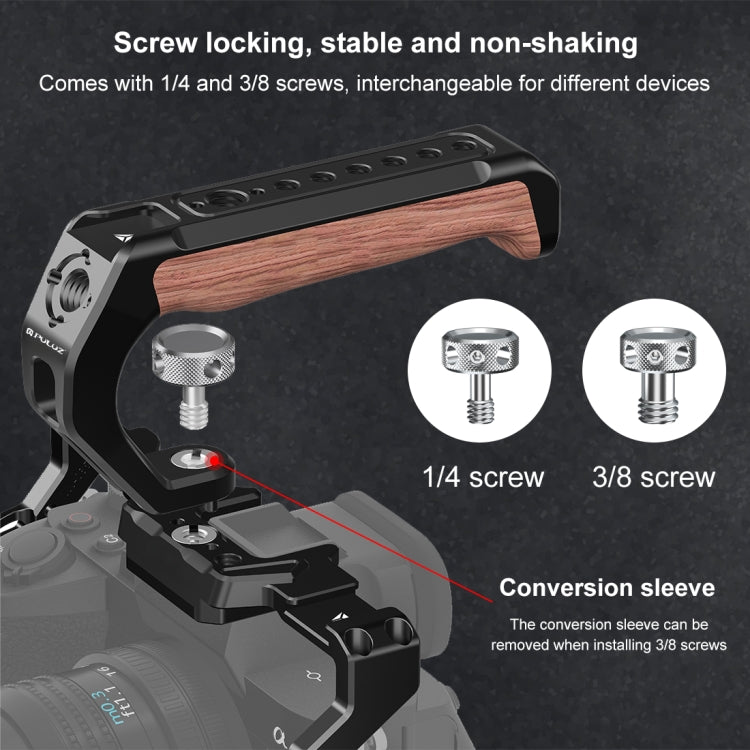 PULUZ Arri Metal Wood Wooden Top Handle with Cold Shoe Mount for Mirrorless Camera Cage Stabilizer