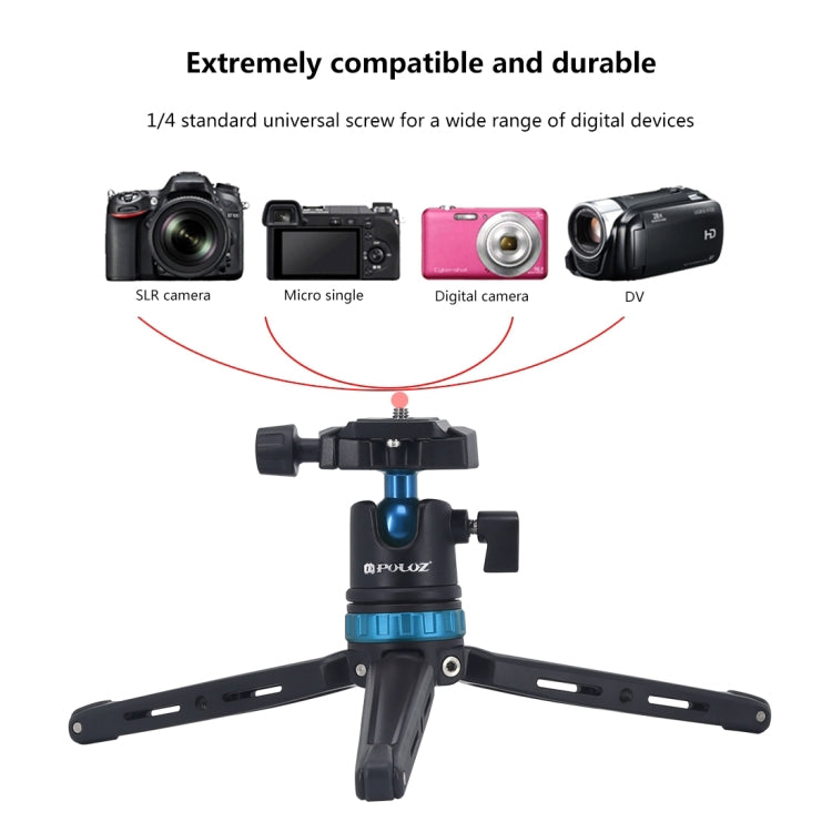 PULUZ Pocket Mini Adjustable Metal Desktop Tripod Mount with 360 Degree Ball Head for DSLR & Digital Cameras, Adjustable Height: 11-20.2cm