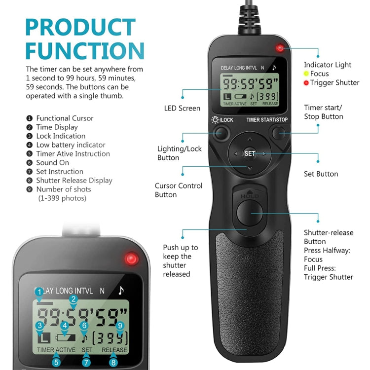 Aputure AP-TR3N LCD Timer Remote Cord for Nikon D5100,D3100, D7000, D5000, D90
