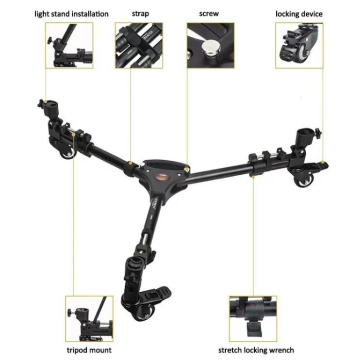 YUNTENG 900L DV Camera Photography Tripod Base Stand Universal Folding 3 Wheels Pulley