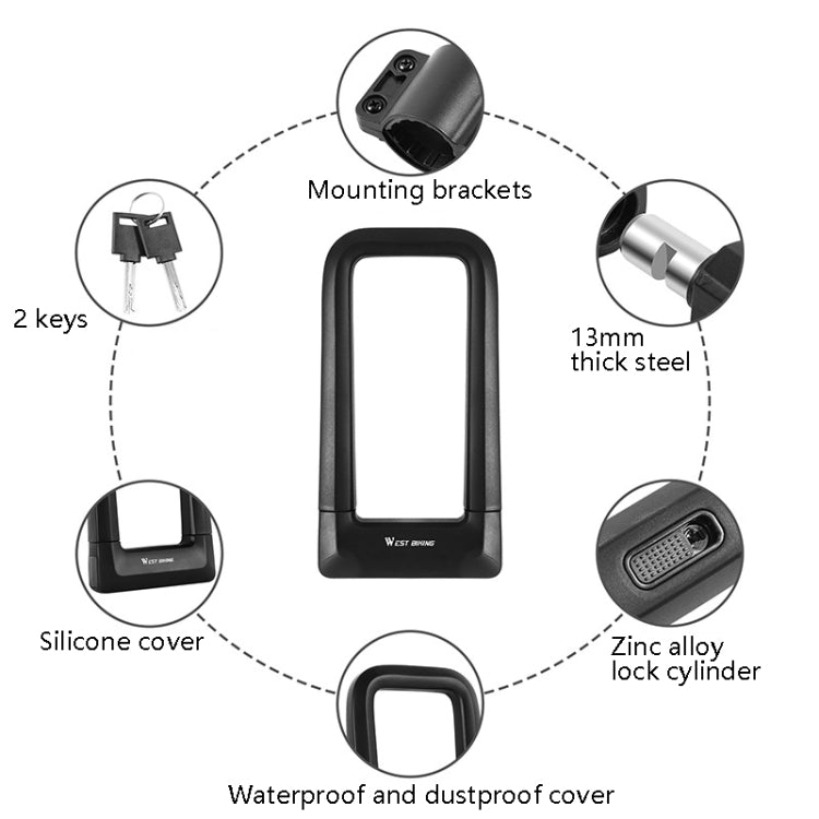 West Biking Silicone U-Shaped Lock Bicycle Lock Universal Waterproof Anti-Collision Alloy Key Lock, Key Lock