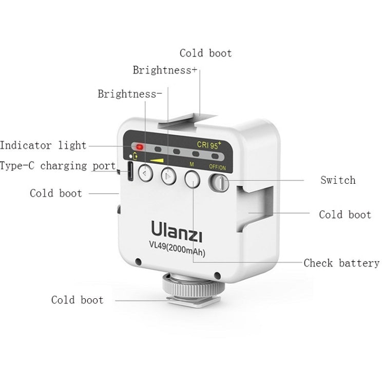 Ulanzi VL49 6W Small LED Video Light 5500K Dimmable Photography Soft Light Vlog Fill Light