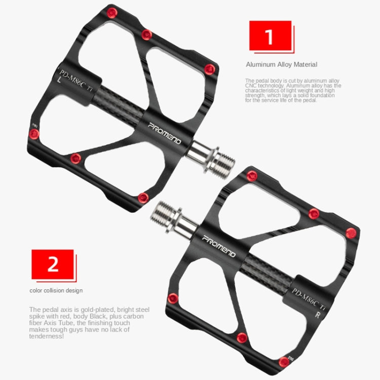 1 Pair PROMEND Titanium Axle Carbon Tube Bicycle Pedal Mountain Bike Road Bike 3 Palin Pedal, PD-M86C-TI, PD-R87C-TI