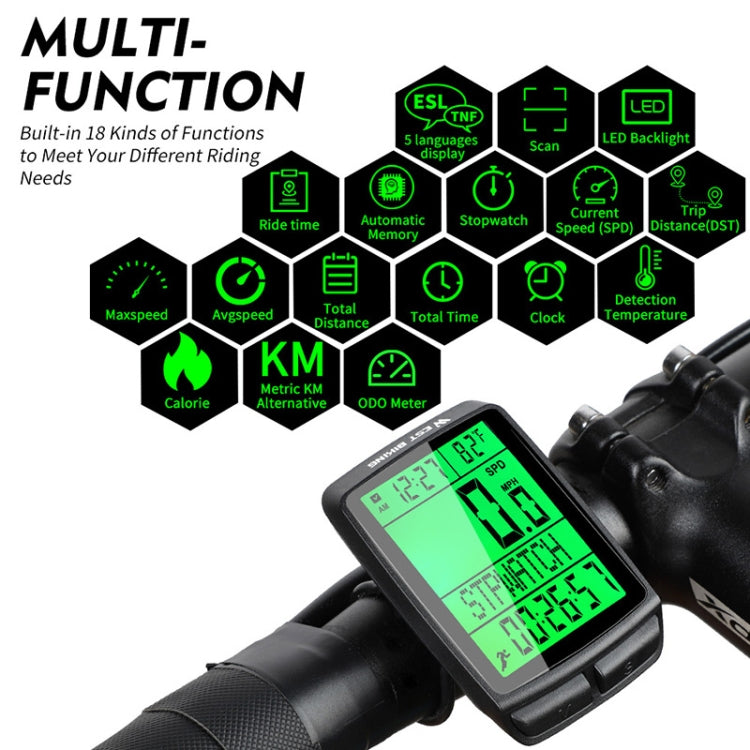 WEST BIKING 5 Languages Bicycle Waterproof Backlight Multifunction Wireless Odometer Speedometer, 5 Languages