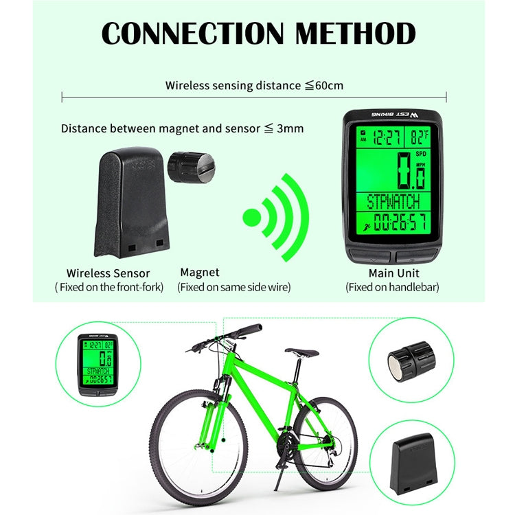 WEST BIKING 5 Languages Bicycle Waterproof Backlight Multifunction Wireless Odometer Speedometer, 5 Languages