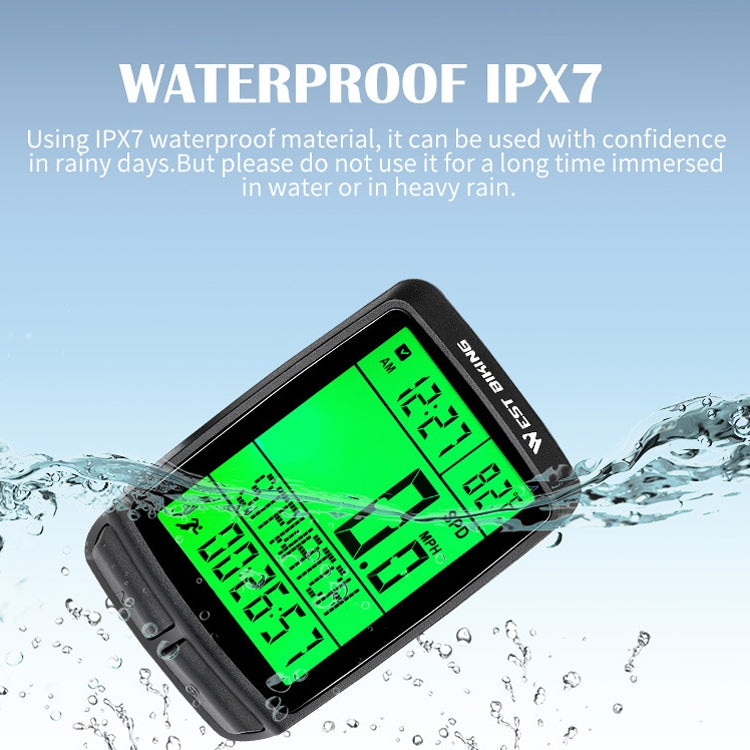WEST BIKING 5 Languages Bicycle Waterproof Backlight Multifunction Wireless Odometer Speedometer, 5 Languages