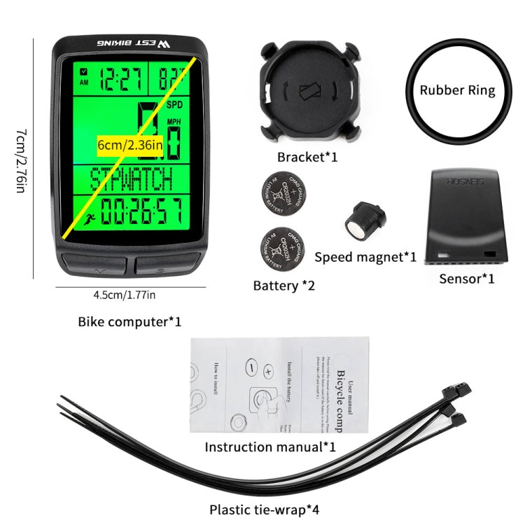 WEST BIKING 5 Languages Bicycle Waterproof Backlight Multifunction Wireless Odometer Speedometer, 5 Languages