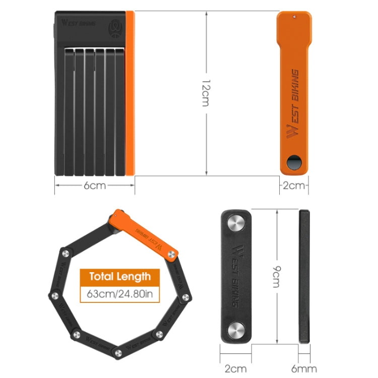 WEST BIKING Bicycle Anti-Theft Lightweight Folding Chain Lock, WEST BIKING Lock(Black Orange)