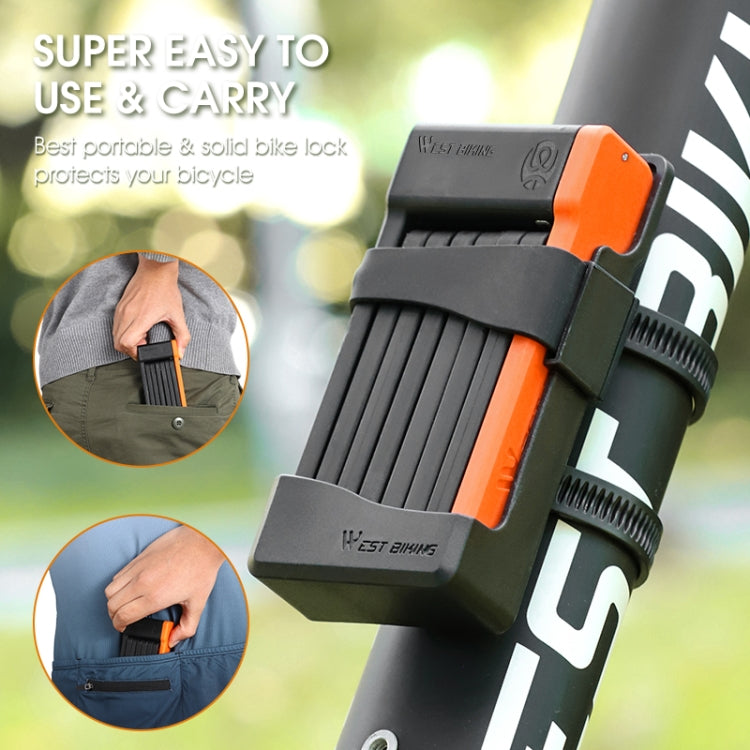 WEST BIKING Bicycle Anti-Theft Lightweight Folding Chain Lock, WEST BIKING Lock(Black Orange)