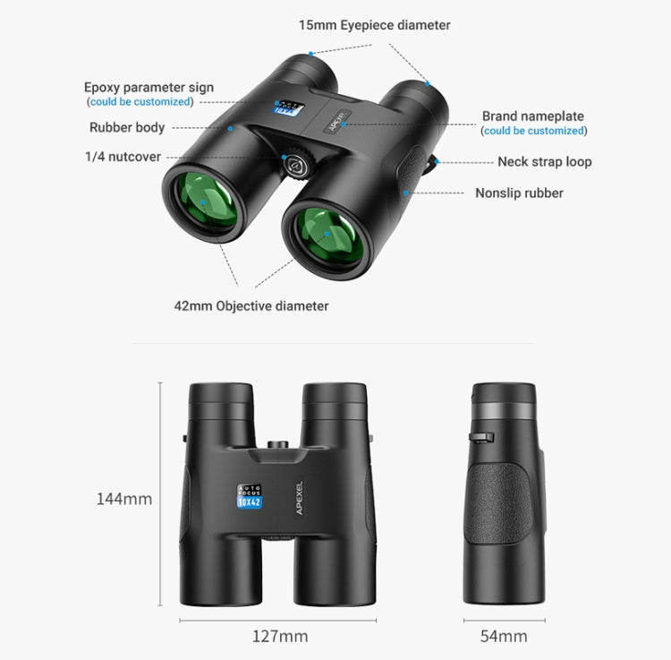 APEXEL 10x42 Fixed Focus Binoculars Autofocus Telescope, APL-RB10X42A
