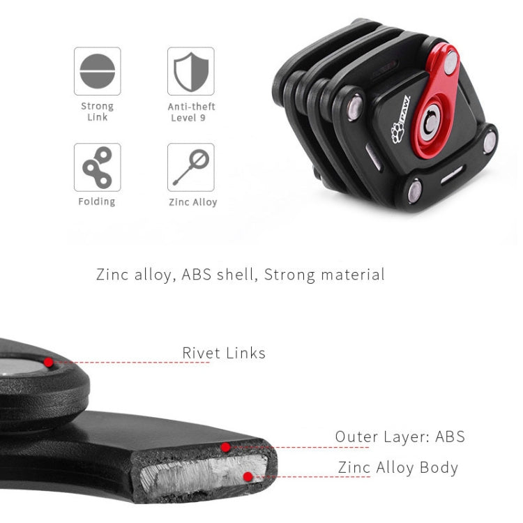 PAW Foldable Bike Lock Anti-theft Bicycle Lock Heavy Duty Chain Cable Padlock, PAW Anti-theft Bicycle Lock