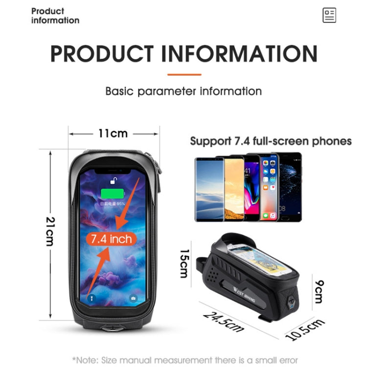WEST BIKING Bicycle Front Bag TPU Hard Shell Riding Front Beam Bag, YP0707293