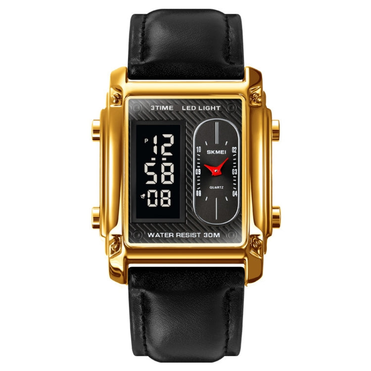 SKMEI 1868 Square Double Display Waterproof Men Watch, Style:, Steel Belt (Black), Leather Belt (Black), Steel Belt (Rose Gold), Leather Belt (Rose Gold), Steel Belt (Gold), Leather Belt (Gold), Steel Belt (Silver), Leather Belt (Silver)