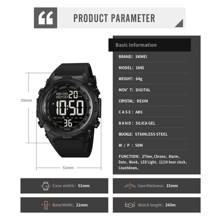 SKMEI 1845 Outdoor Waterproof Large Dial Multifunctional Sports Men Watch