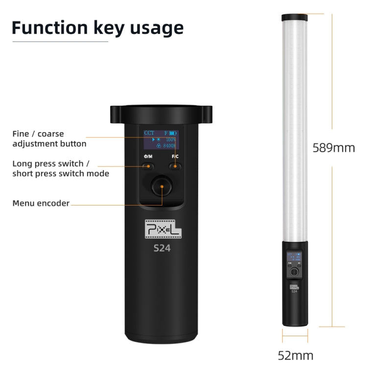 Pixel S24 RGB Fill Light Rod Handheld Portable Color Icelet Outdoor Videos Live Broadcast Studio Camera Stick Lamp