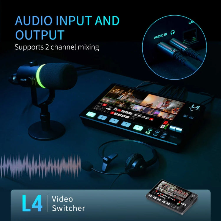 FEELWORLD L4 Multi-Camera Video Mixer Switcher 10.1" Touch Screen USB 3.0 Fast Streaming
