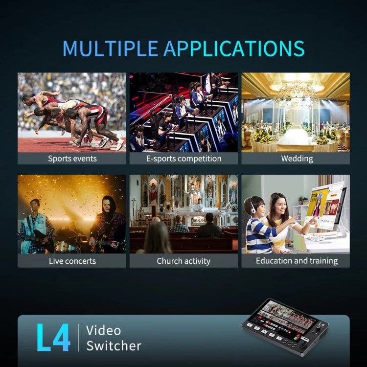 FEELWORLD L4 Multi-Camera Video Mixer Switcher 10.1" Touch Screen USB 3.0 Fast Streaming