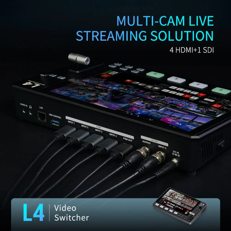 FEELWORLD L4 Multi-Camera Video Mixer Switcher 10.1" Touch Screen USB 3.0 Fast Streaming